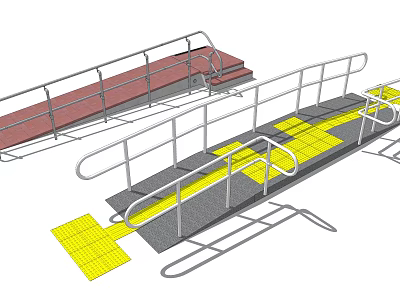 Road Facilities Featuring Accessible Ramps With Metal Handrails And Yellow Red Surfaces 3d model