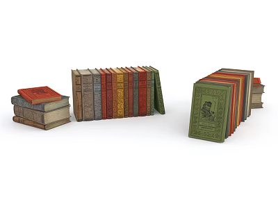 Colorful Vintage Books Stacked And Arranged In Various Styles On White Background 3d model