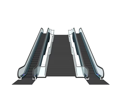 Modern Escalator Design With Dual Moving Stairs Transparent Handrails And Black Steps 3d model