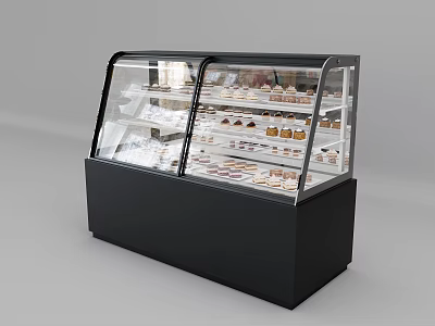 Black Display Showcase With Transparent Glass And Multiple Shelves For Pastries Desserts 3d model