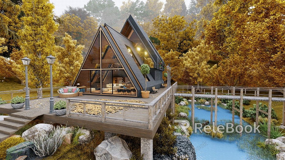 Modern Chalet Homestay Building Forest Villa model