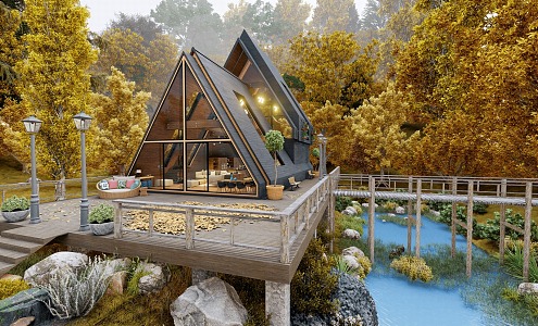 Modern Chalet Homestay Building Forest Villa 3d model