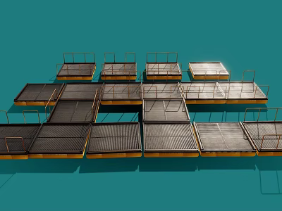 Modular Metal Frame Platforms With Mesh And Wooden Surfaces In Grid Layout 3d model
