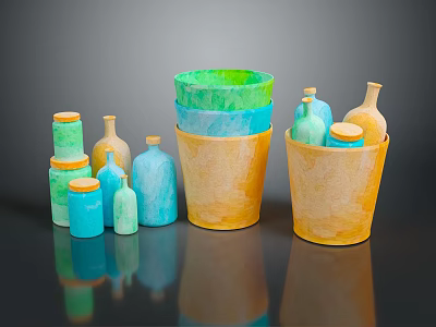 Colorful Home Living Supplies For Organization With Various Bottles Jars And Containers 3d model