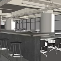 Modern Public Office Space With Open Layout Work Desks Bar Counter And Large Windows 3d model