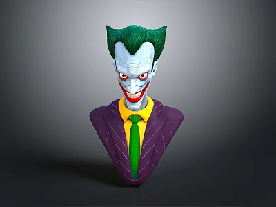 Joker Bust With Green Hair White Face Red Eyes Yellow Shirt Green Tie Purple Coat 3d model