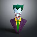 Joker Bust With Green Hair White Face Red Eyes Yellow Shirt Green Tie Purple Coat