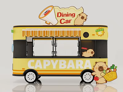 Yellow Capybara Themed Dining Car With Cartoon Design And Decorative Elements 3d model