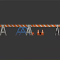 Construction Site Safety Setup With Blue Barriers Orange Cones And Red White Striped Boards