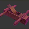 Vintage Wooden Plane With Two Wooden Handles And Worn Surface