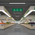 Supermarket Grocery Fresh Fruits and Vegetables Section with Organized Shelves and Bright Signage