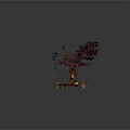 Red Maple Tree With Curved Branches Red Leaves Fallen Leaves Stone Path And Lantern