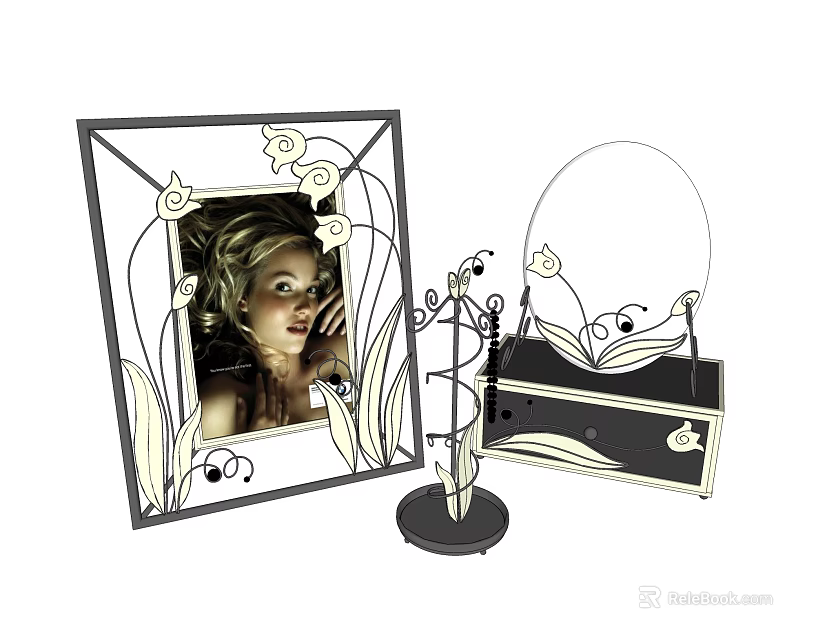 Elegant Modern Decorative Ornament Set With Photo Frame Mirror Stand And Decorative Box 3d model 