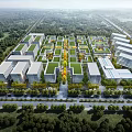 Aerial View Planning of Modern Buildings With Green Roofs Trees and Roads