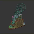 3D Rendering of Brown Building Structure With Smoking Chimney And Reflective Base