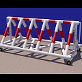 Red And White Striped Road Barriers With Wheels And Prohibition Signs