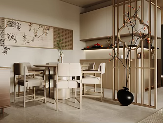 New Chinese Zen Home Restaurant Chinese Restaurant No Main Lamp Restaurant Song Aesthetic Restaurant Solid Wood Dining Table and Chair Ancient Style Home Restaurant 3d model