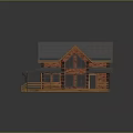 Two Story Red Brick House With Gray Tiled Roof And Wooden Porch Steps