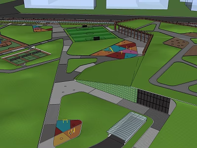 Beautiful Park Landscape With Green Lawns Winding Paths And Colorful Recreational Areas 3d model