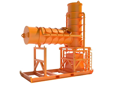 Orange Industrial Equipment With Spiral Structure And Cylindrical Components On Support Frame 3d model