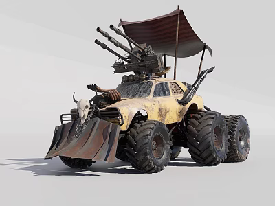 Post Apocalyptic Modified Off Road Vehicle With Heavy Weapons Large Tires And Canopy 3d model
