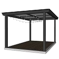 Outdoor Garden Gazebo With Wooden Deck Metal Frame And Roof Structure