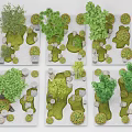 Various Miniature Garden Layouts With Green Plants Stone Paths And Small Shrubs