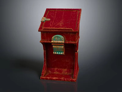Vintage Red Trunk With Worn Texture Metal Lock And Green Decorative Panel 3d model