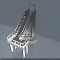 Modern Industrial Staircase With Metal Handrail Platform Support Frame And Steps 3d model