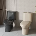 Two Modern Black and Beige Toilets in Neutral Gray Bathroom Interior Design