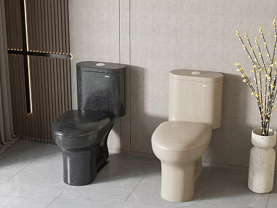 Two Modern Black and Beige Toilets in Neutral Gray Bathroom Interior Design 3d model