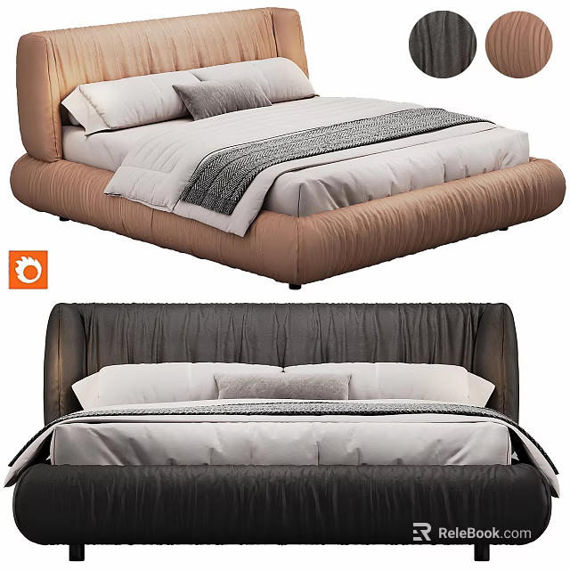 Stylish Modern Double Bed With Upholstered Frame Soft Pillows And Bedspread 3d model