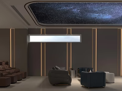Modern Home Theater Interior Design With Starry Ceiling Luxury Seating And Ambient Lighting 3d model