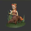 Cartoon Game Movie Character With Orange Hair Flower Crown Sitting on Grass Holding Pink Pinwheel