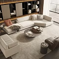 Modern Living Room Sofa And Coffee Table Set With Throw Pillows Blanket Armchair And Books