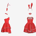 Red Rabbit Costume Dress With Ears Headband And Bow Tie Accents For Cosplay