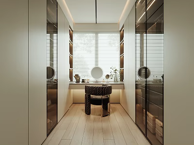 Cloakroom Ornaments Clothes Wardrobe Dressing Table Chair Mirror Bag Glass Wardrobe Rolling Shutter 3d model