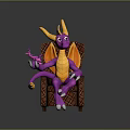 Purple Dragon Sitting On Plaid Armchair Holding Small Object With Red Patterned Rug
