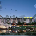 Traditional Chinese Commercial Street With Outdoor Seating Shops Pedestrians And Lanterns