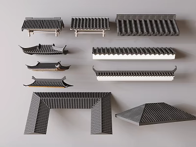 Traditional Chinese Architectural Roof Components With Various Tile And Eave Styles 3d model