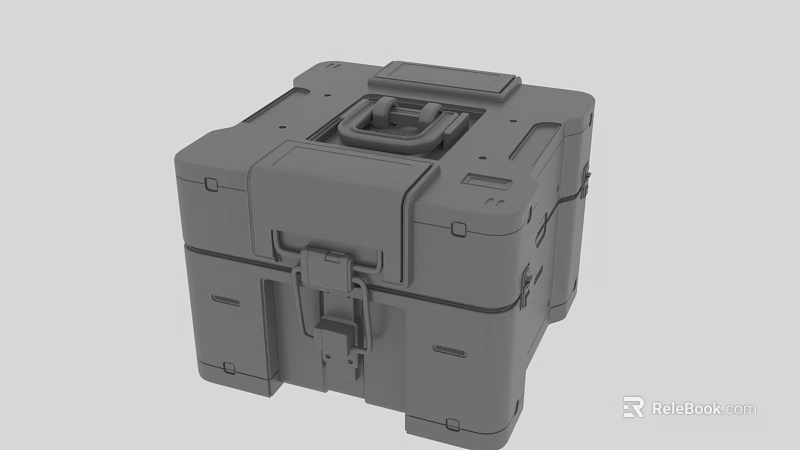 Gray Cuboid Equipment Case With Handle Locking Latches And Reinforced Corners 3d model 