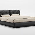 Black Leather Double Bed With Beige Sheets And Modern Padded Headboard Design 3d model