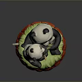 Game Movie Panda Characters Mother And Baby Sitting On Green Grass Red Base Figurine