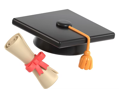 Black Graduation Cap with Rolled Diploma Tied by Red Ribbon 3d model