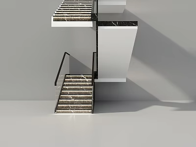 Elegant Modern Staircase With Marble Steps Black Metal Handrails And Floating Design 3d model