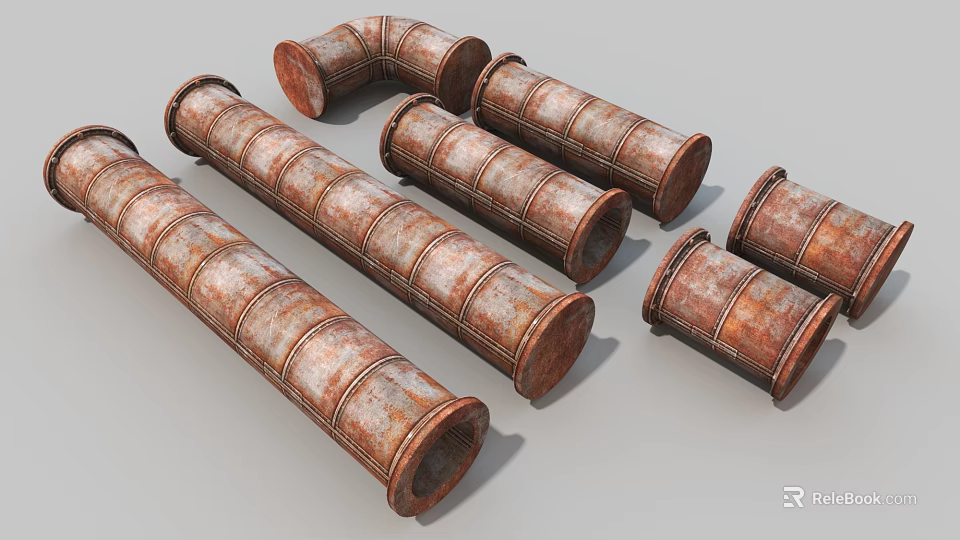 Rusty Industrial Equipment Featuring Multiple Metal Pipes With Various Lengths And Bends 3d model 