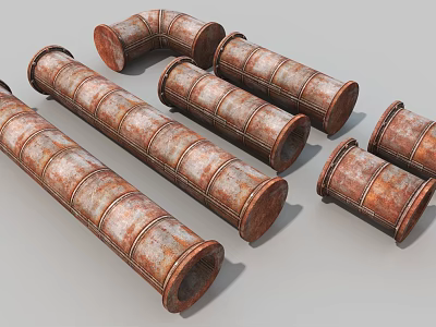 Rusty Industrial Equipment Featuring Multiple Metal Pipes With Various Lengths And Bends 3d model
