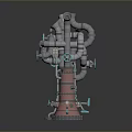 Industrial Style Lighting Combination Featuring Metal Pipes Gears Blue Wheels And Red Base