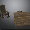 Vintage Wooden Rocking Chair And Rustic Stacked Pallet Table With Small Container