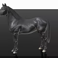 Detailed Black Horse Model Standing Elegantly On Black Background Surface